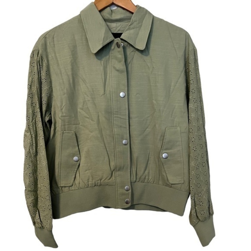 For All Mankind Green Eyelet Bomber Jacket